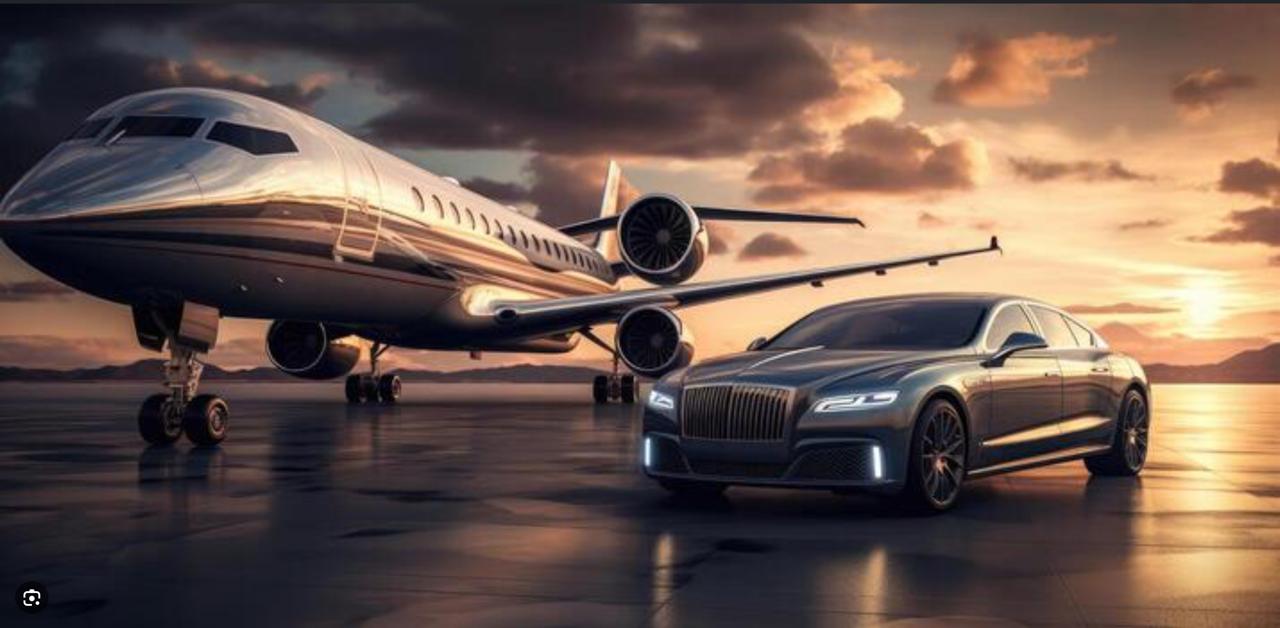 Private jet on a runway at golden hour