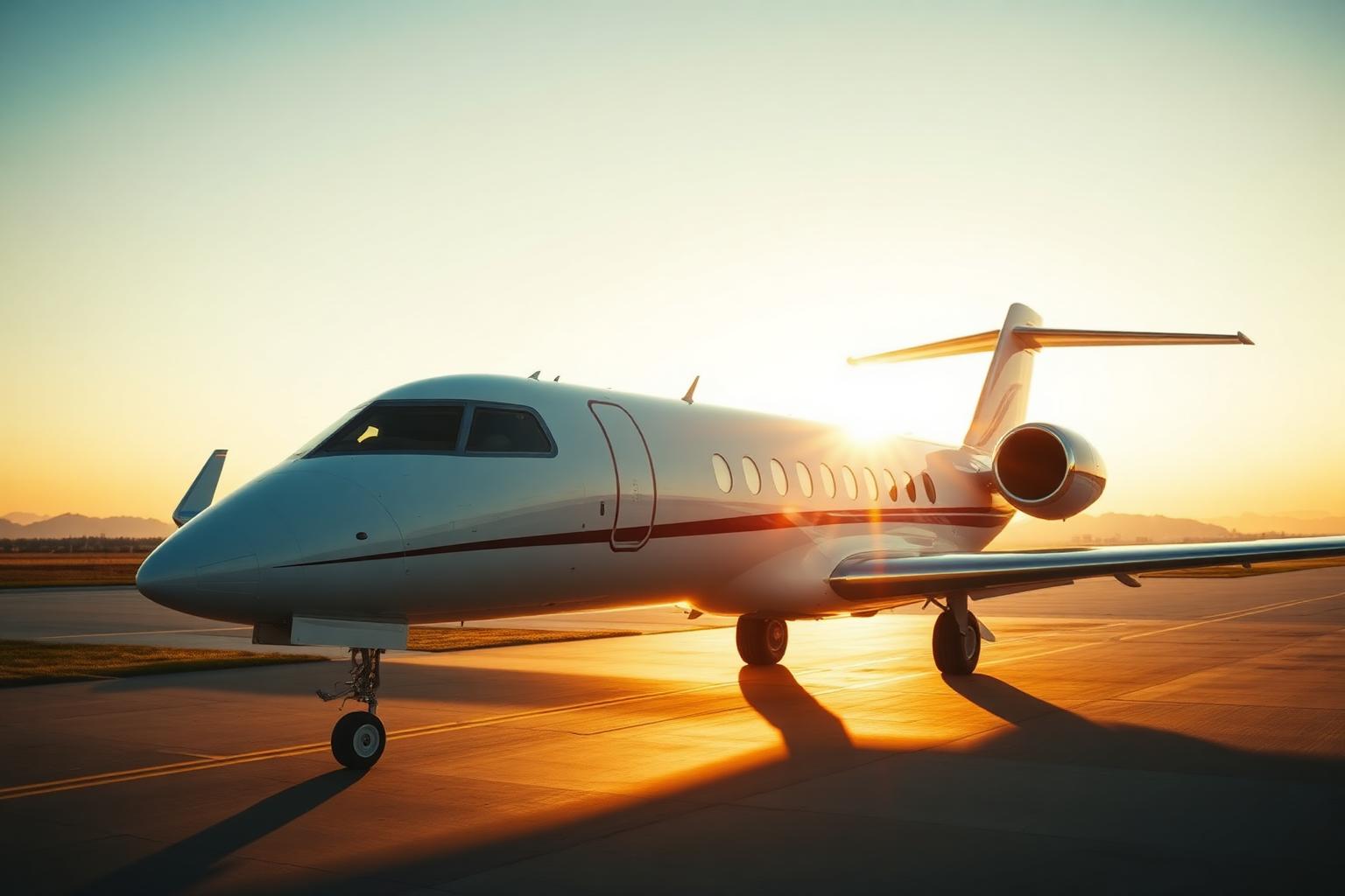 Private jet on a runway at golden hour