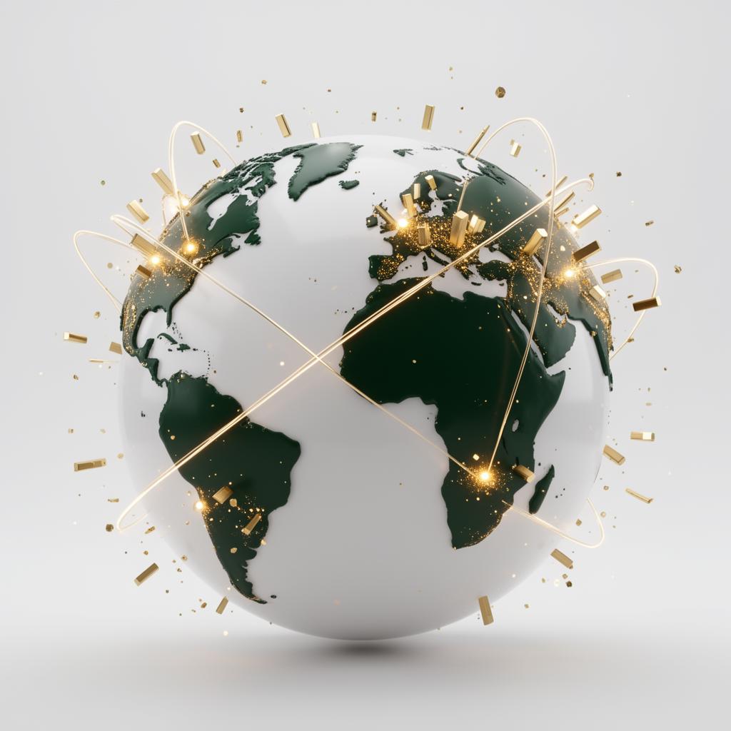 Gold flowing across a globe between continents — borderless DigiGold transfers